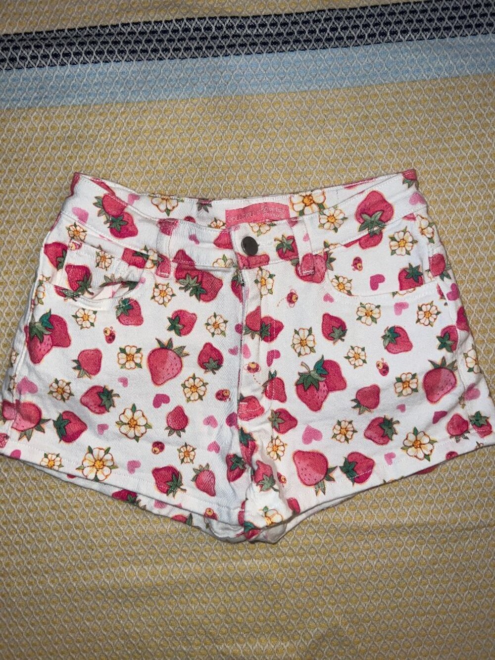 Dolls Kill x Strawberry Shortcake Pink Strawberry Floral Denim Shorts XS